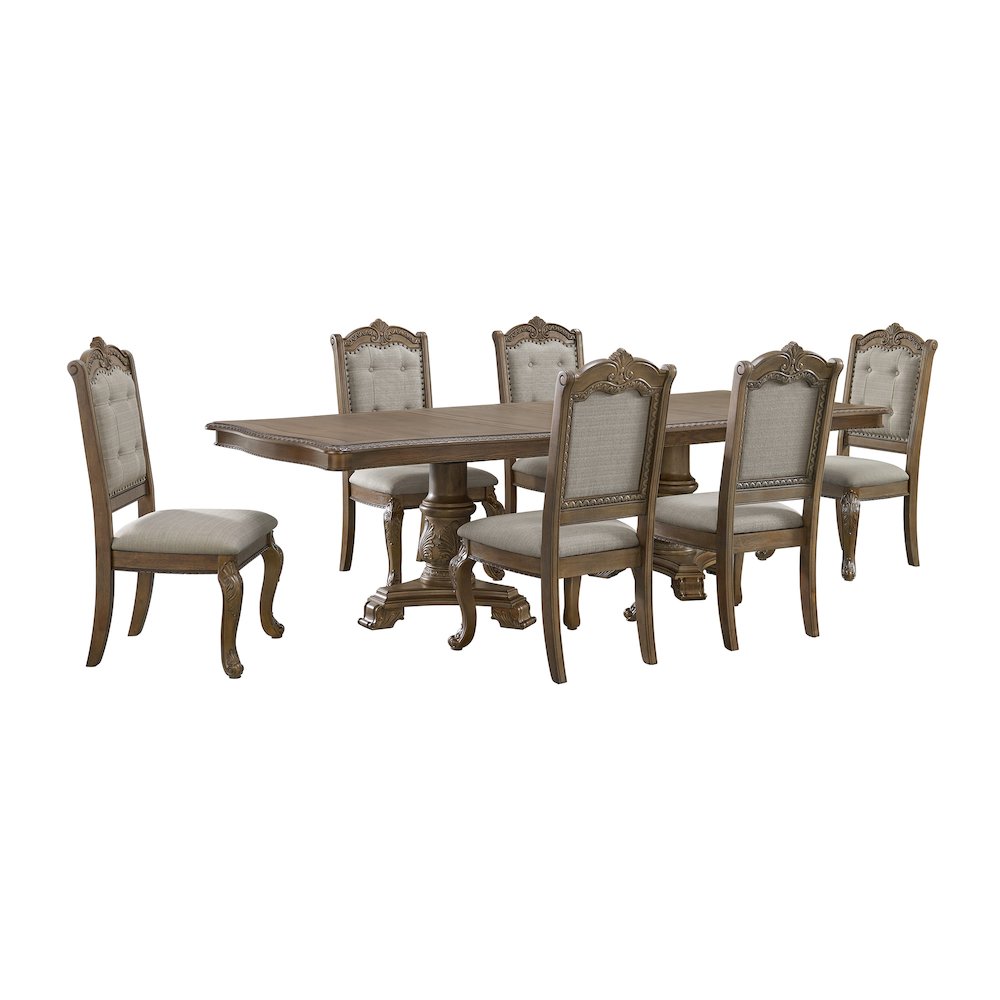 Denali 7PC Standard Height Dining Set in Walnut-Table and Six Chairs. Picture 1