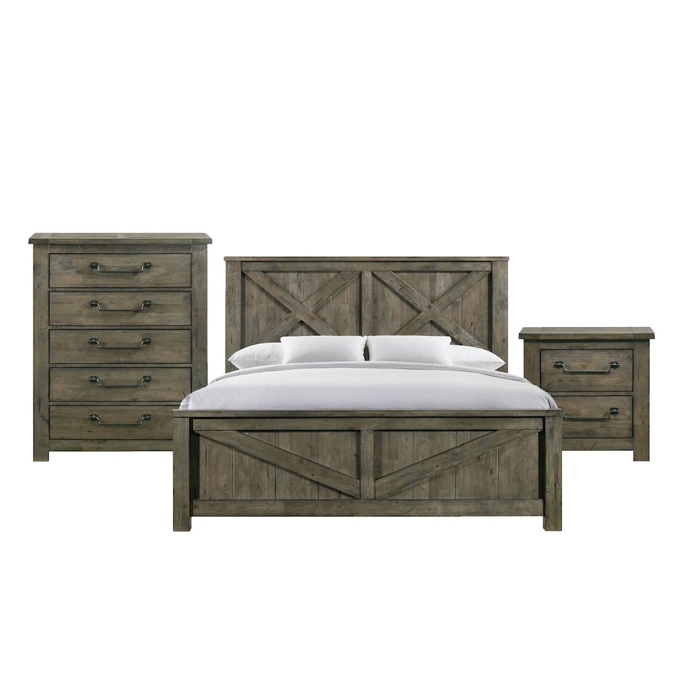 Memphis King Panel 3PC Bedroom Set in Grey. Picture 1