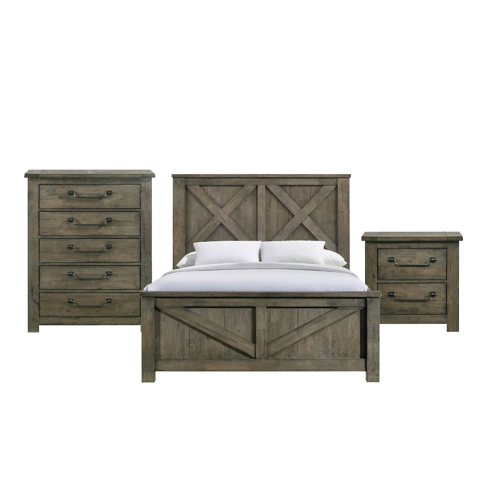 Memphis Queen Panel 3PC Bedroom Set in Grey. Picture 1