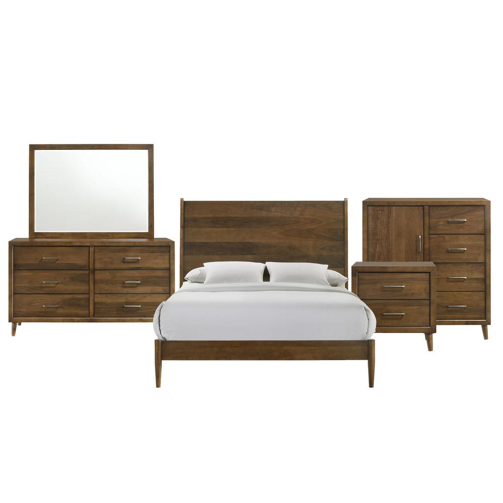 Zuma Queen Panel 5PC Bedroom Set in Walnut. Picture 1
