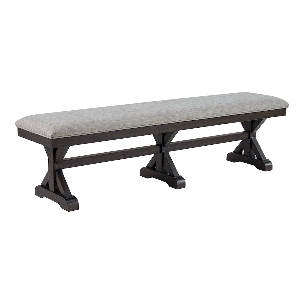 Johnshaven Dining Bench with Light Grey Fabric in Espresso. Picture 1
