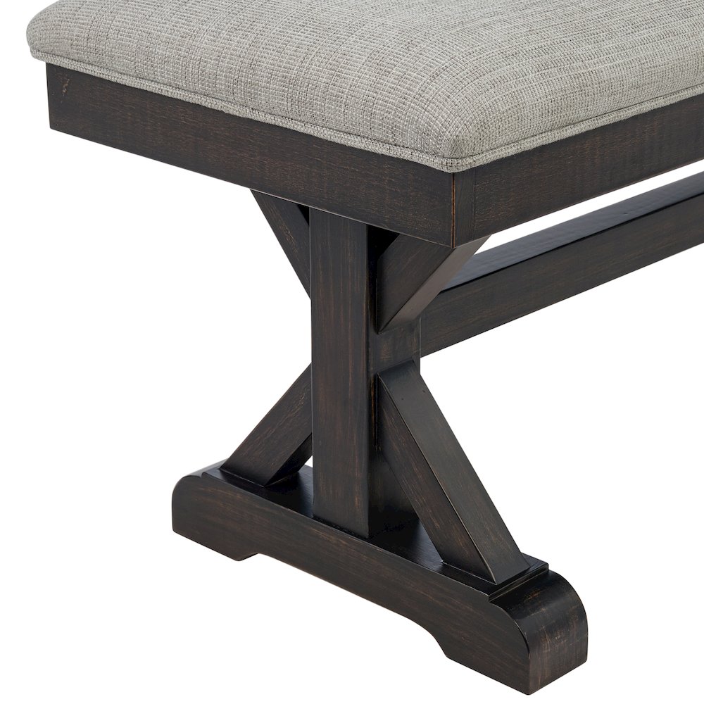 Johnshaven Dining Bench with Light Grey Fabric in Espresso. Picture 4