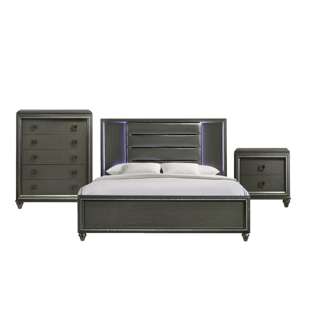 Faris King Panel 3PC Bedroom Set in Black. Picture 1