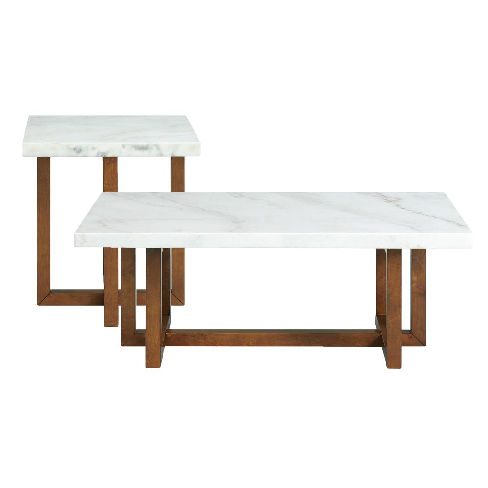 Meyers 2PC Occasional Marble Table Set in White. Picture 1