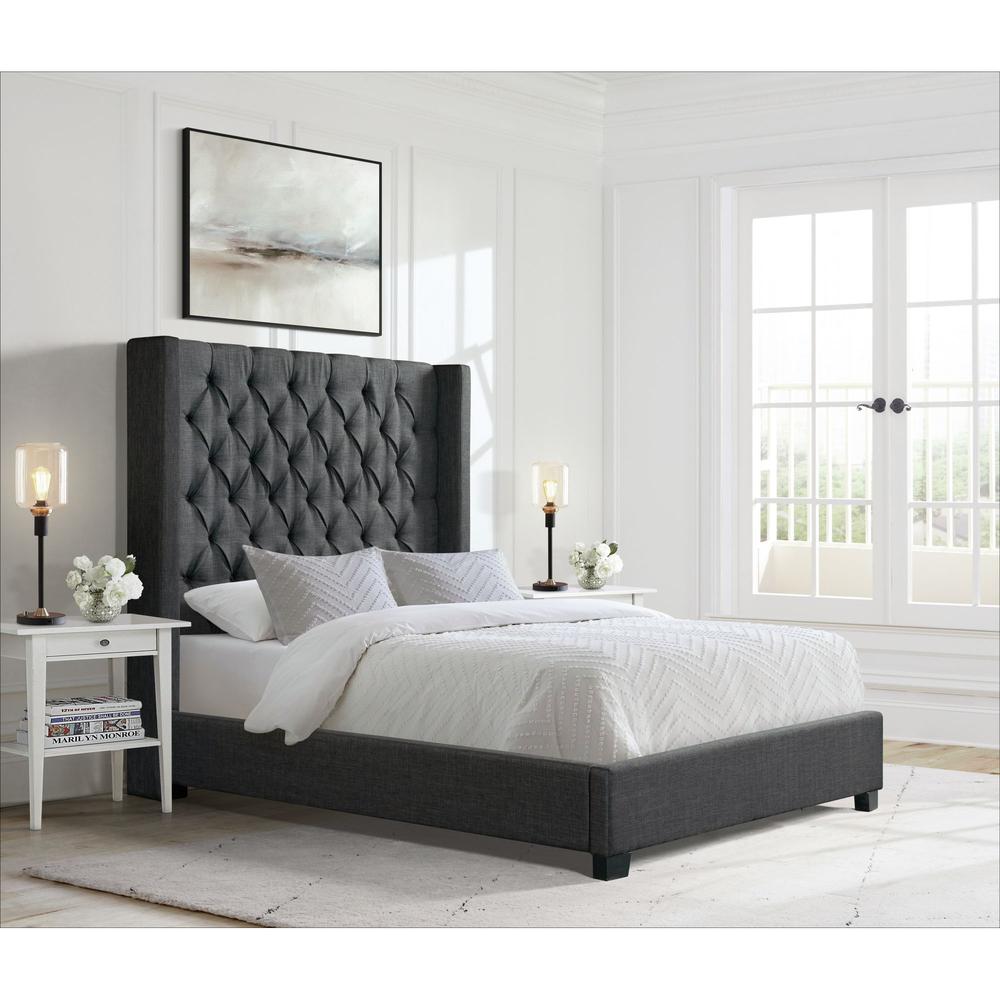 Arden King Tufted Upholstered Bed in Charcoal. Picture 2