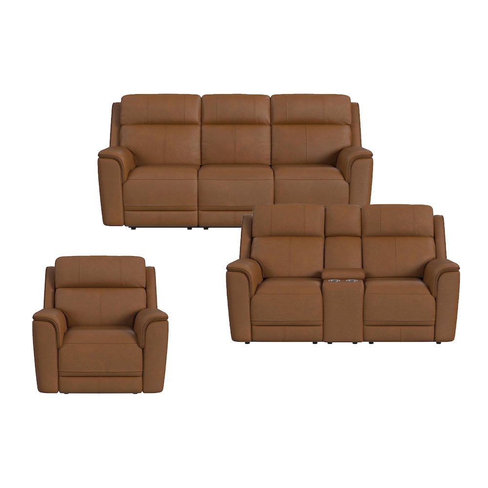 Mustang 3PC Living Room Set in Aline Butternut-Sofa, Loveseat & Recliner. Picture 1