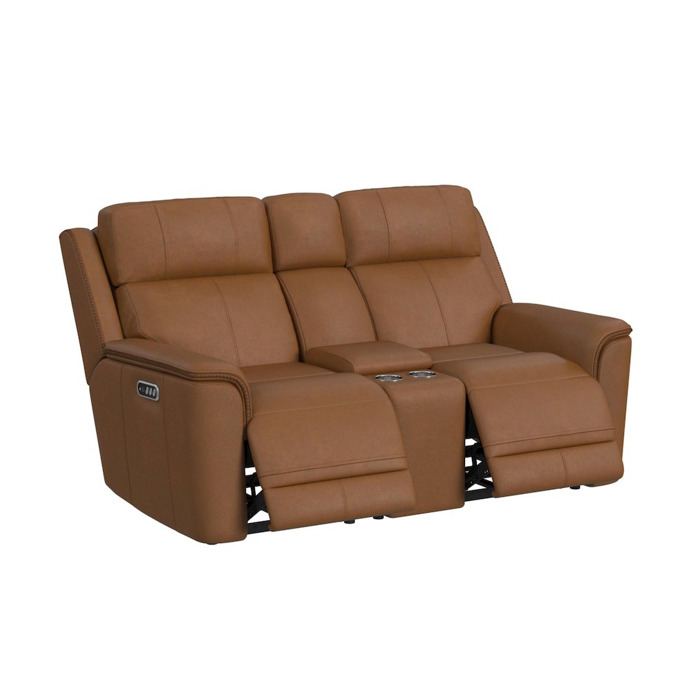Power Motion Loveseat with Console, Power Headrest and Lumbar in Aline Butternut. Picture 2