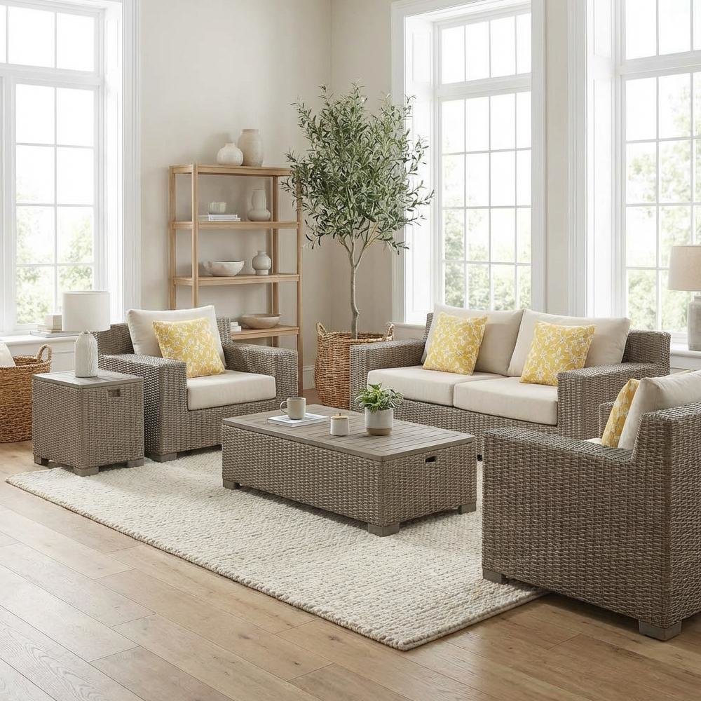 Rectangular Tan Coffee Table with Wood Legs and Transitional Design. Picture 3
