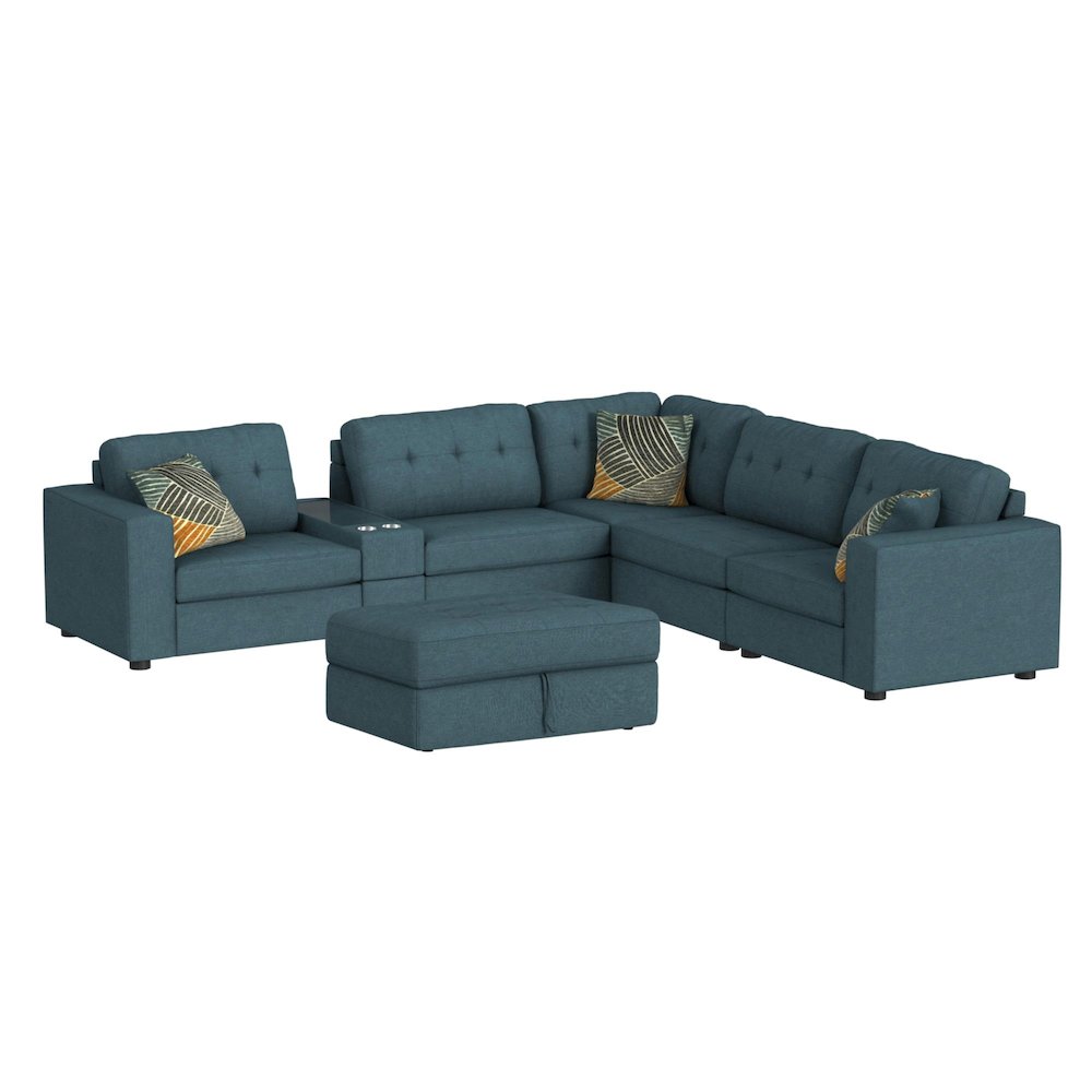 Options One 7PC Living Room Set in Palmer Plus Teal. Picture 1