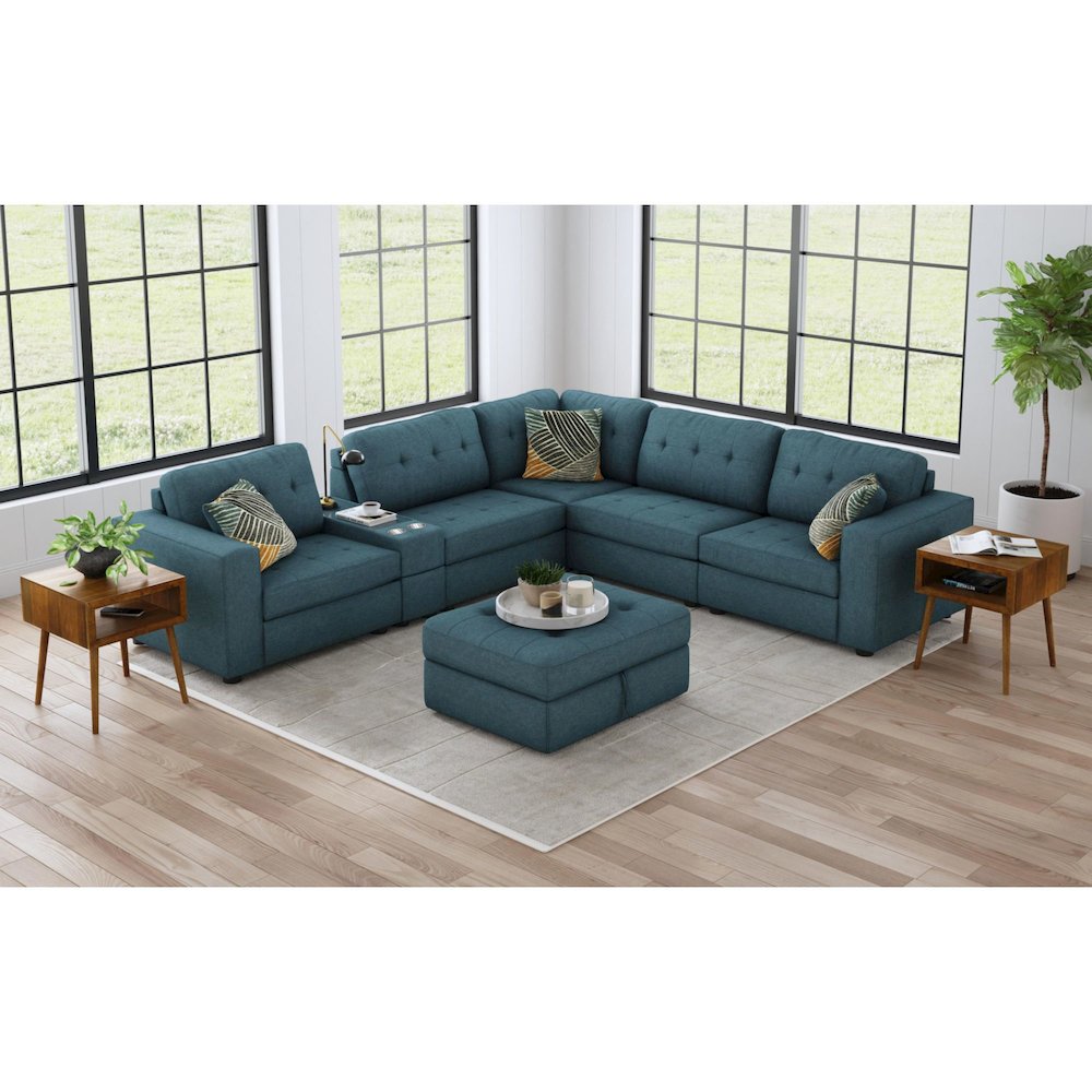 Options One 7PC Living Room Set in Palmer Plus Teal. Picture 12