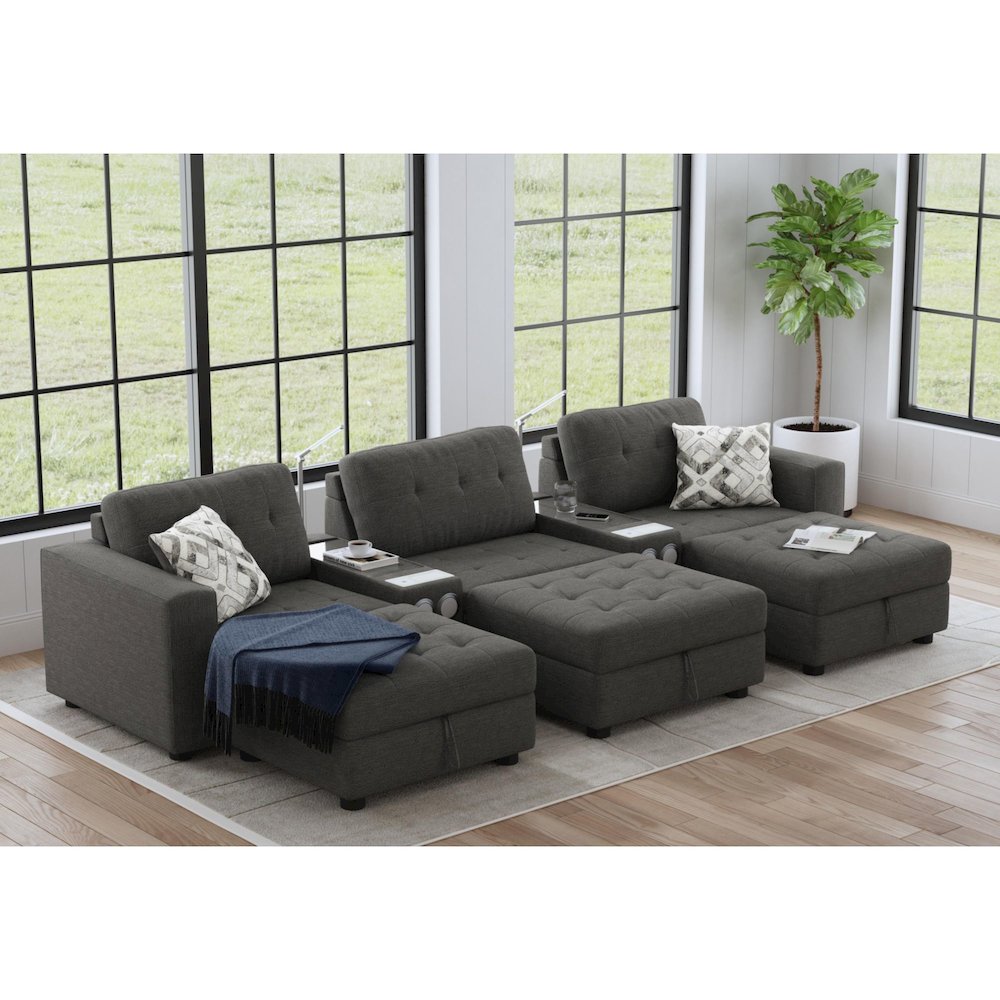 Options One 8PC Living Room Set in Palmer Plus Ash with Media Console. Picture 10