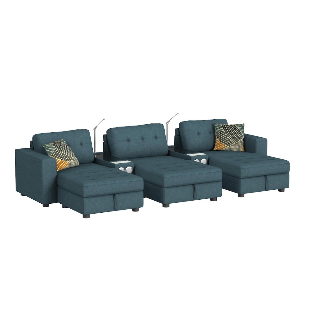 Options One 8PC Living Room Set in Palmer Plus Teal with Media Console. Picture 1