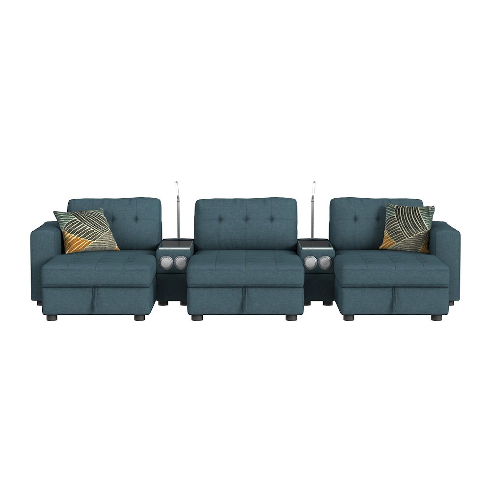 Options One 8PC Living Room Set in Palmer Plus Teal with Media Console. Picture 2