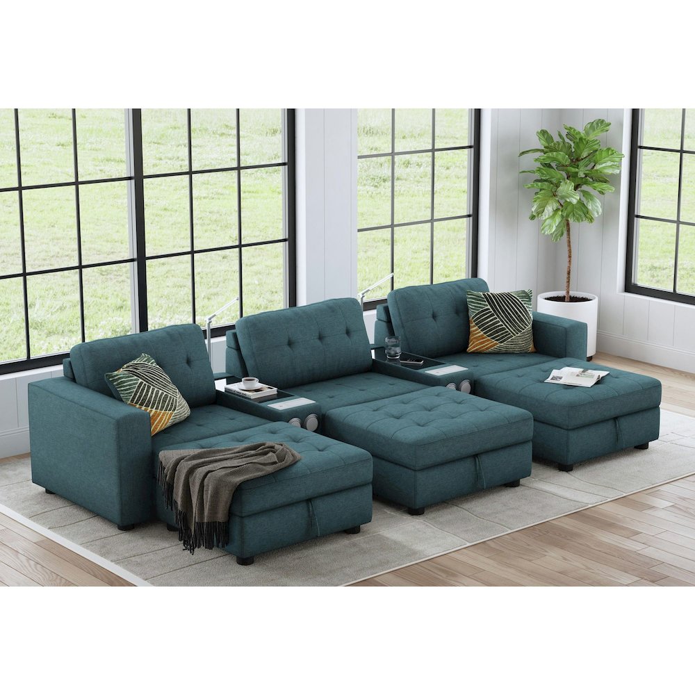Options One 8PC Living Room Set in Palmer Plus Teal with Media Console. Picture 10