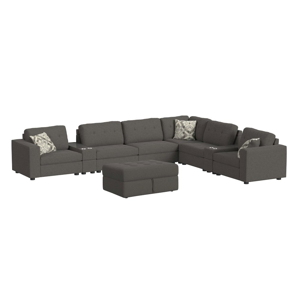 Options One 9PC Living Room Set in Palmer Plus Ash. Picture 1