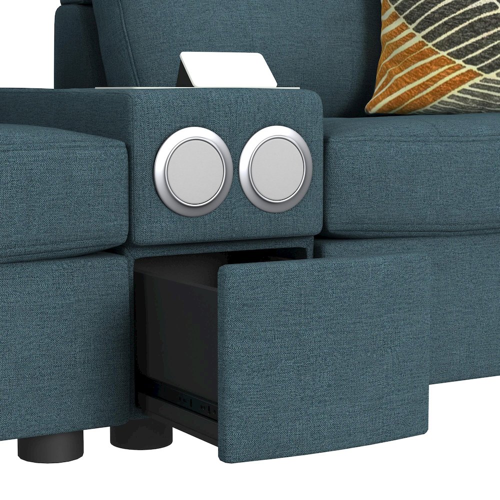 Options One 8PC Living Room Set in Palmer Plus Teal with Media Console. Picture 8