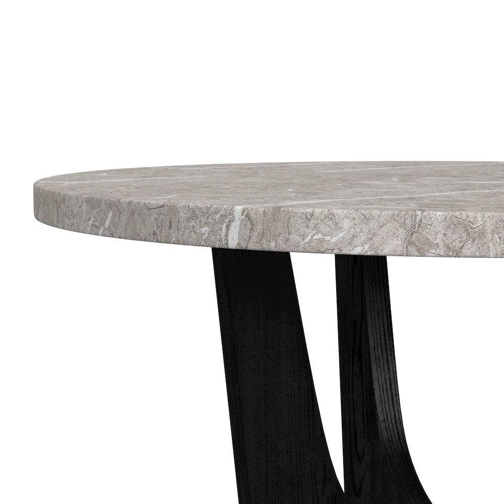 Salem Round Dining Table with Grey Faux Marble Top in Black. Picture 5