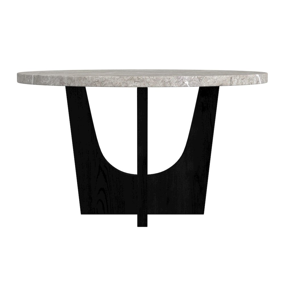 Salem Round Dining Table with Grey Faux Marble Top in Black. Picture 3