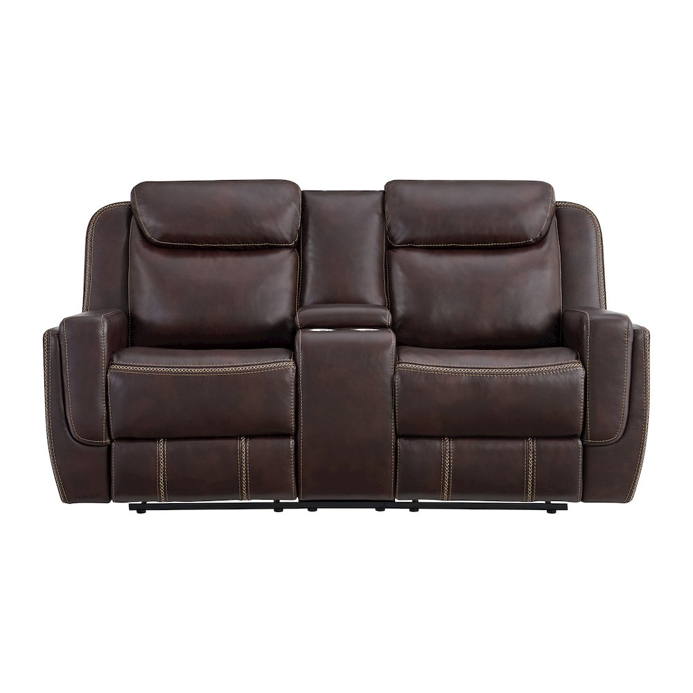 Lynx Motion Loveseat with Console in Neono Brown. Picture 2