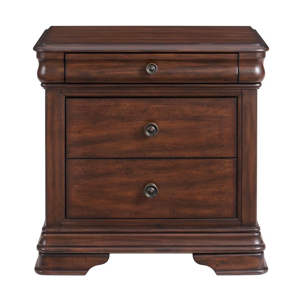 Stark 3-Drawer Nightstand With USB in Cherry. Picture 2