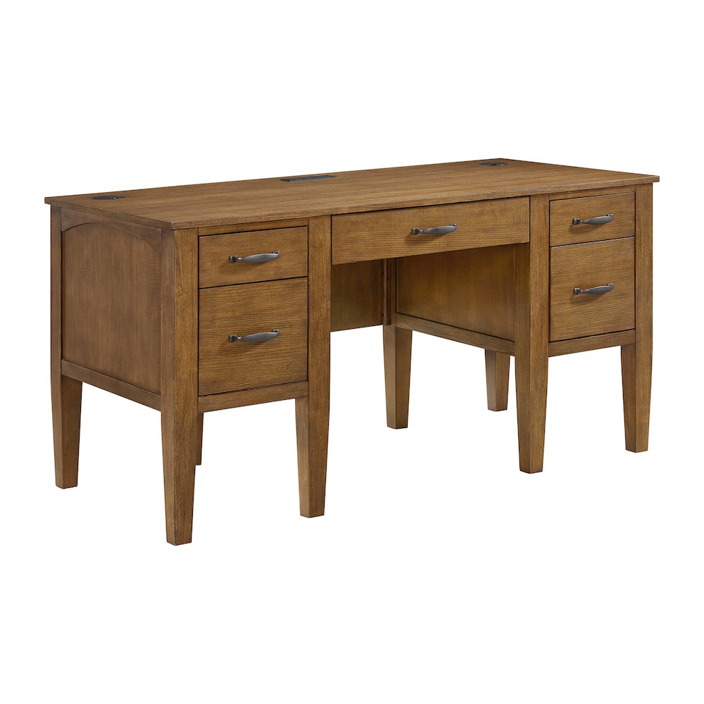 Beth Half Pedestal Desk with Power/USB in Brown Oak. Picture 1