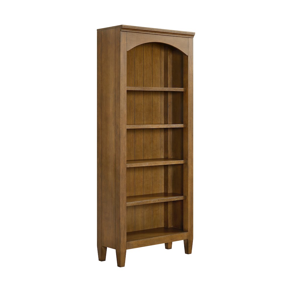 Beth Open Bookcase in Brown Oak. Picture 1