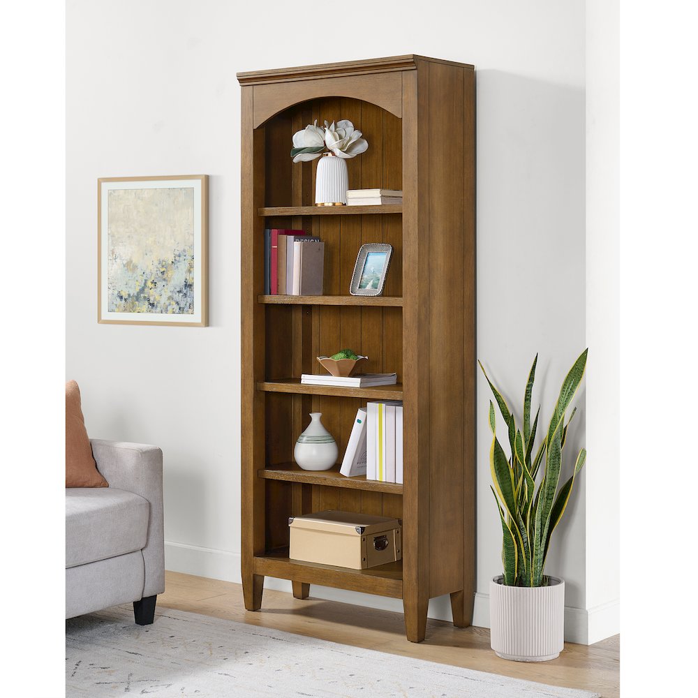 Beth Open Bookcase in Brown Oak. Picture 3