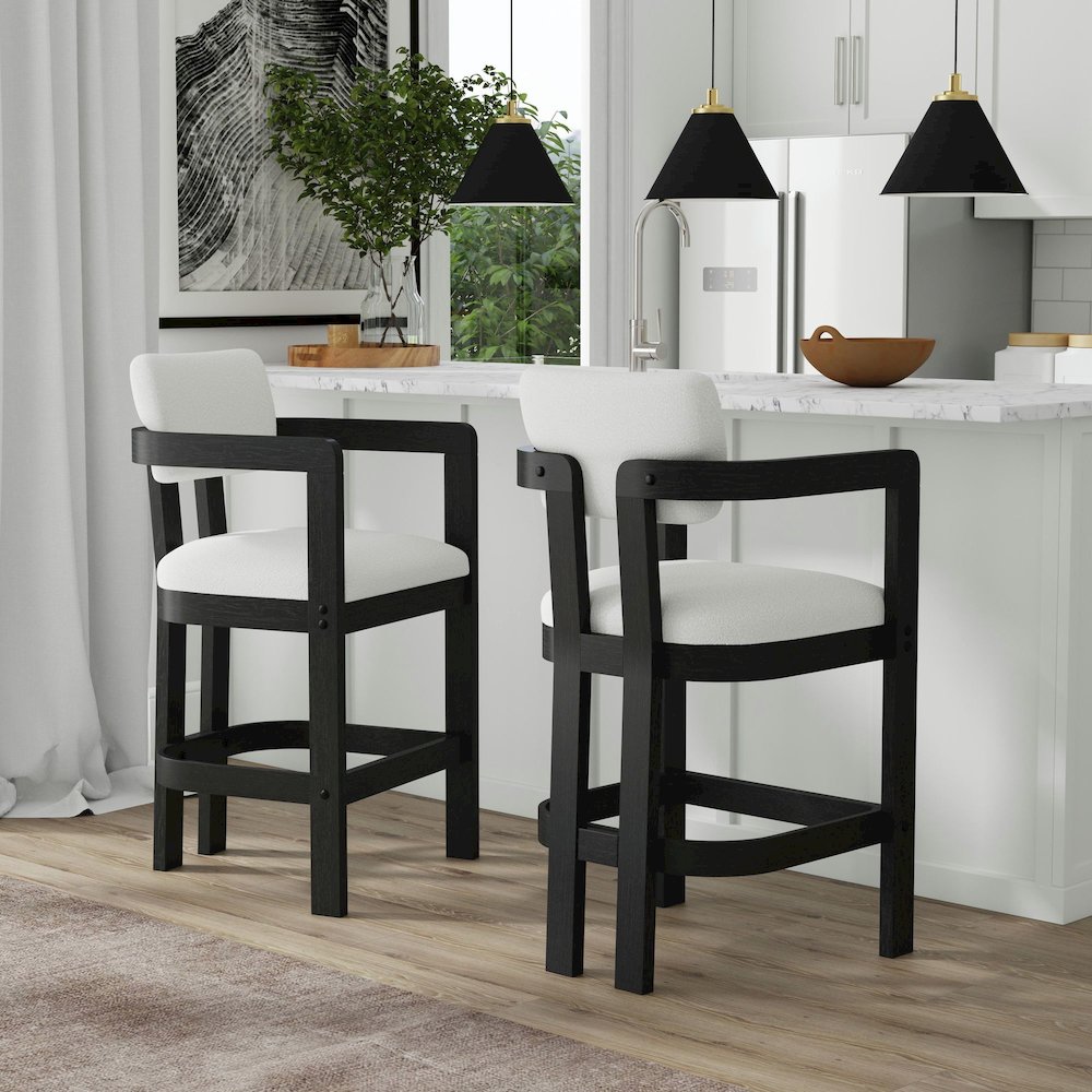 Canal Arm Barstool with White Fabric in Black. Picture 2