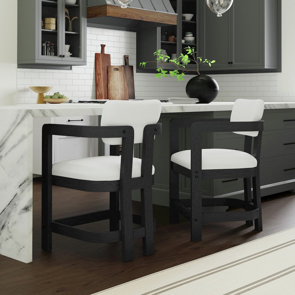 Canal Arm Counter Stool with White Fabric in Black. Picture 2