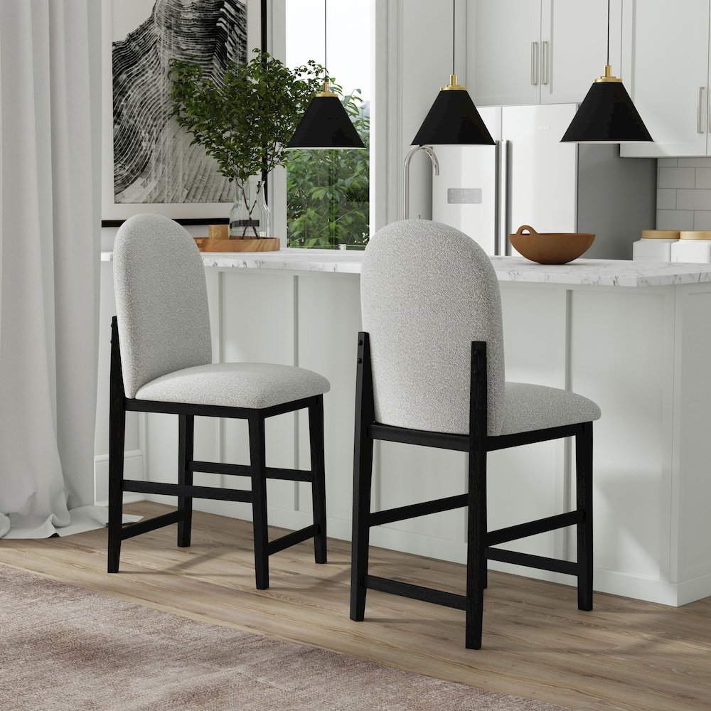 Canal Round Back Barstool with Grey Fabric in Black. Picture 2