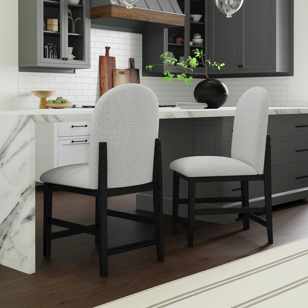 Canal  Round Back Counter Stool with Grey Fabric in Black. Picture 2