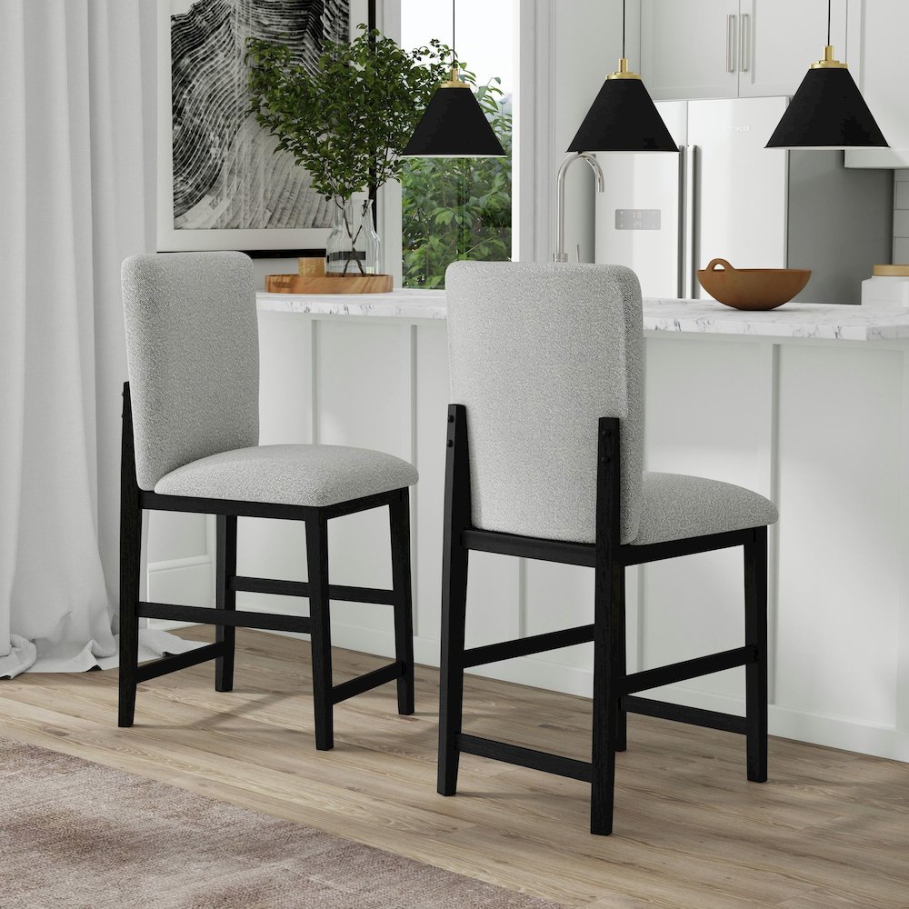 Canal Square Back Barstool with Grey Fabric in Black. Picture 2