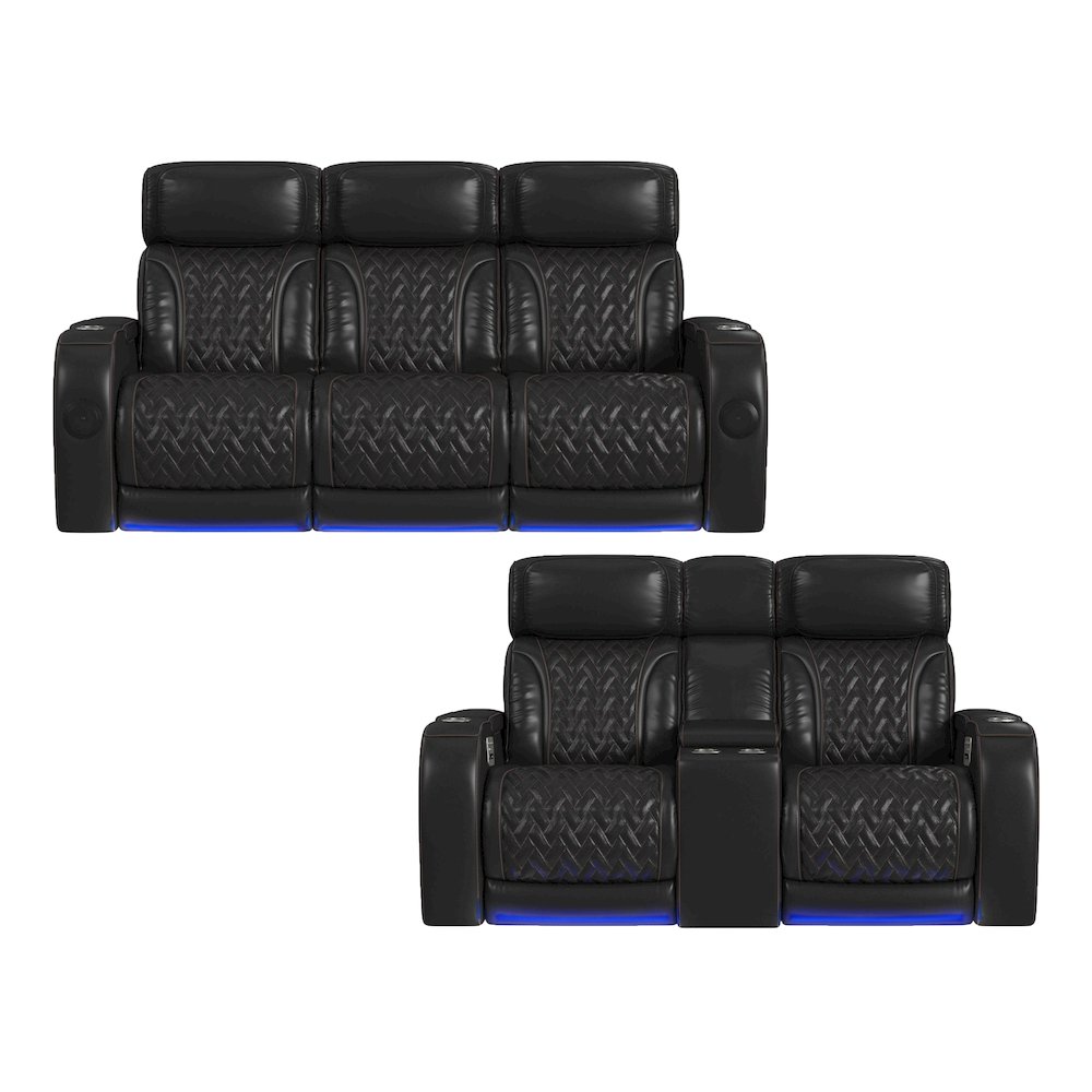Ascend P3 2PC Living Room Set in Jett Black with Red Stitching-Sofa & Loveseat. Picture 1