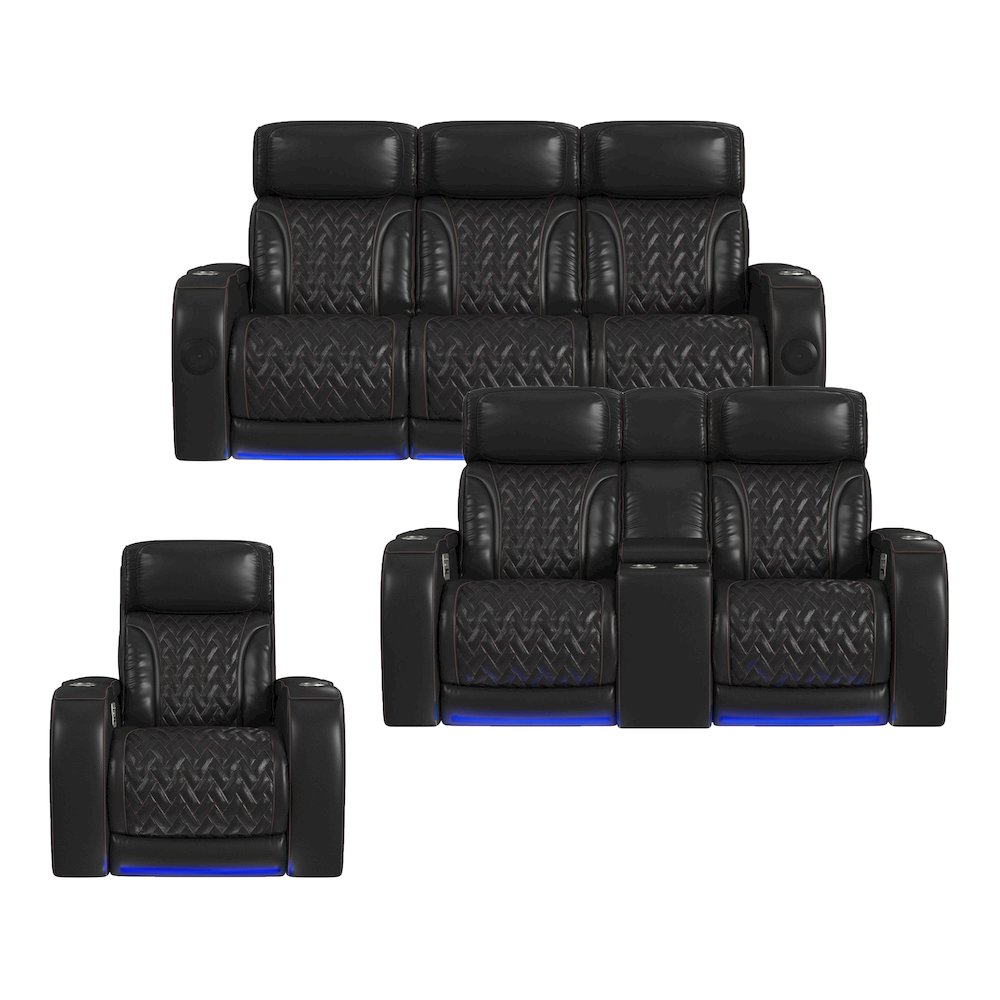 P3 3PC Living Room Set in Jett Black with Red Stitching-Sofa,Loveseat & Recliner. Picture 1