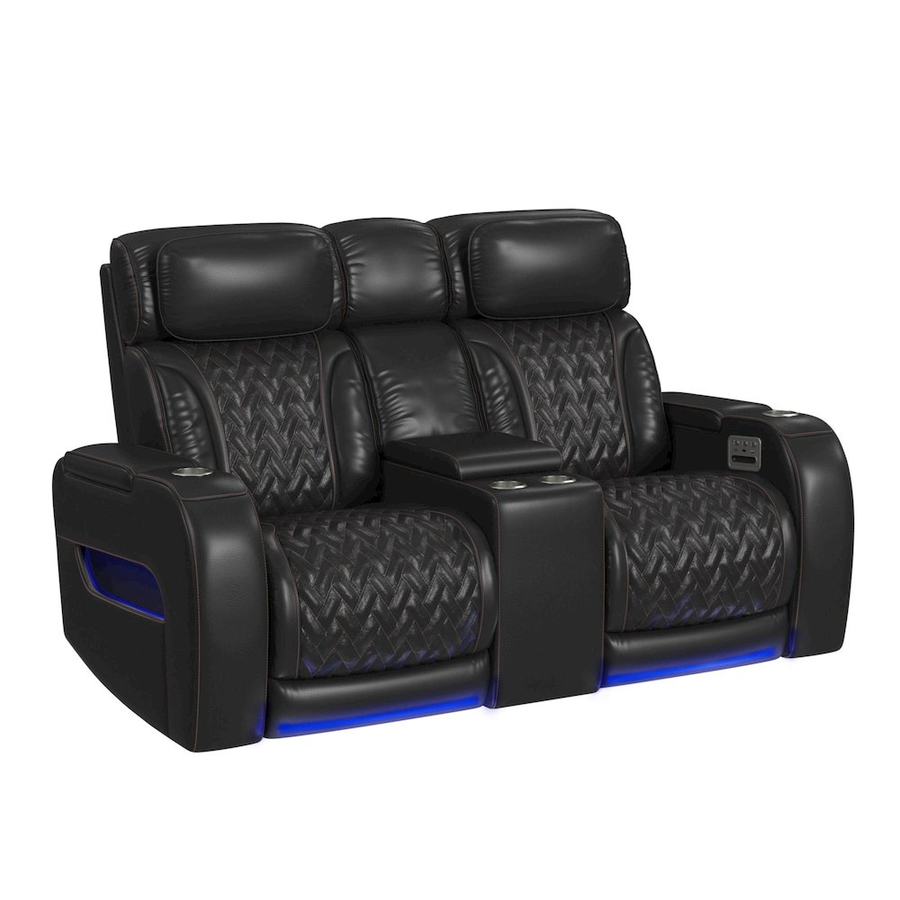 P3 Loveseat with LED, wireless charger pocket and Console in Jett Black. Picture 1