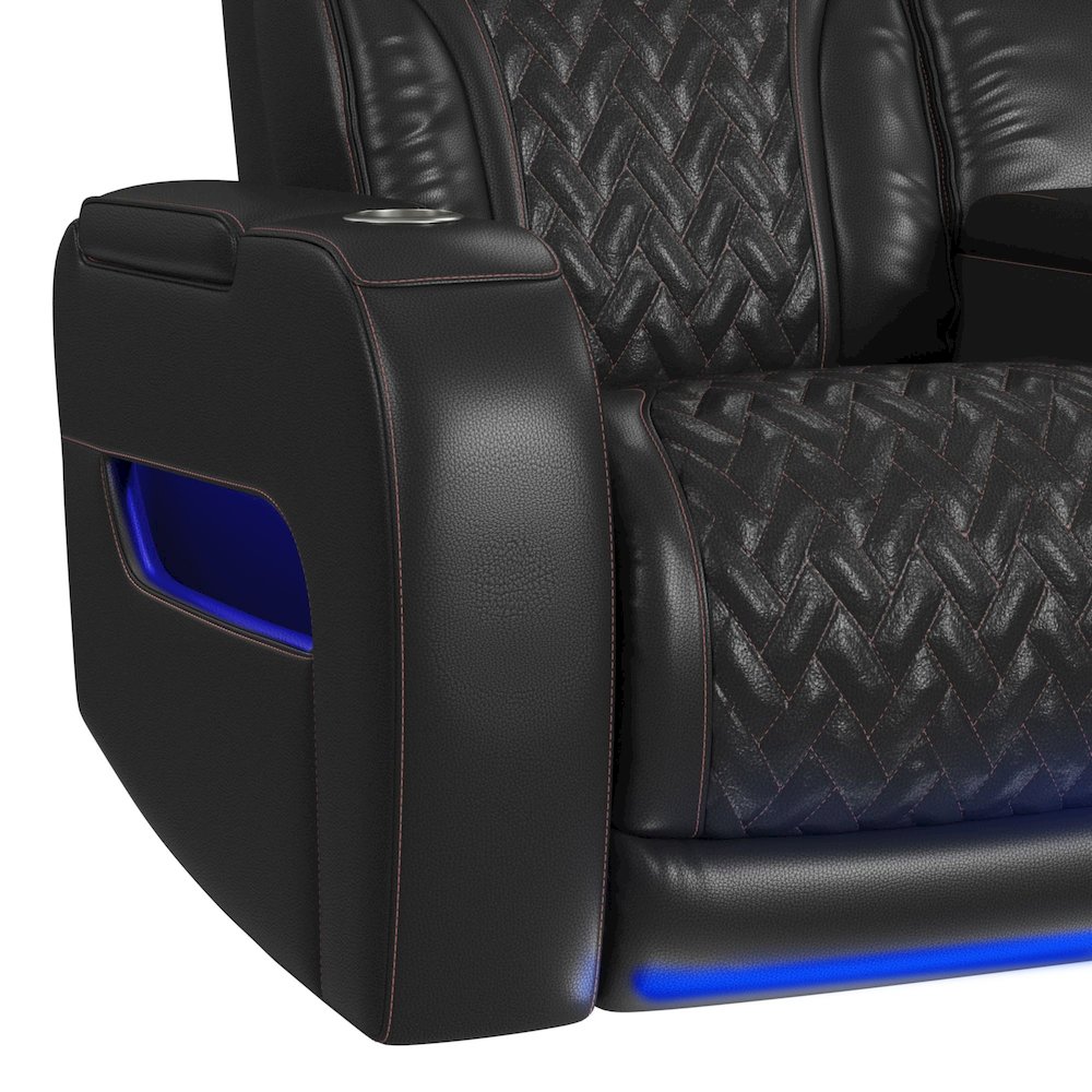 P3 Loveseat with LED, wireless charger pocket and Console in Jett Black. Picture 9