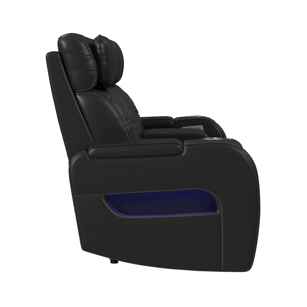 P3 Loveseat with LED, wireless charger pocket and Console in Jett Black. Picture 4