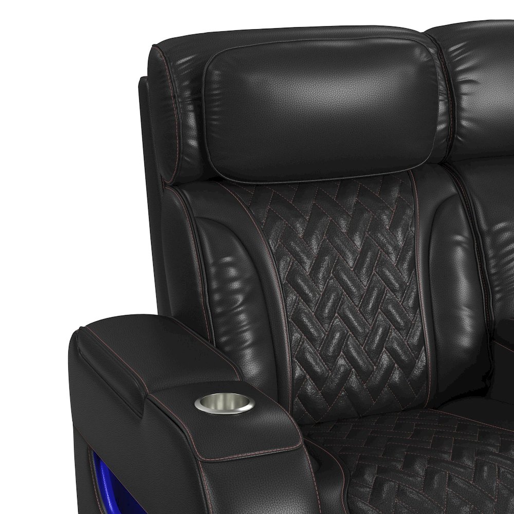 P3 Loveseat with LED, wireless charger pocket and Console in Jett Black. Picture 5