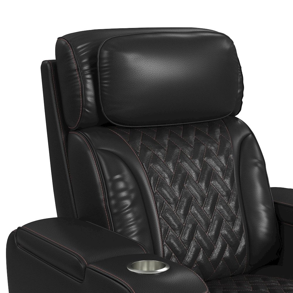 P3 Recliner with LED and wireless charger pocket in Jett Black, Red Stitching. Picture 5