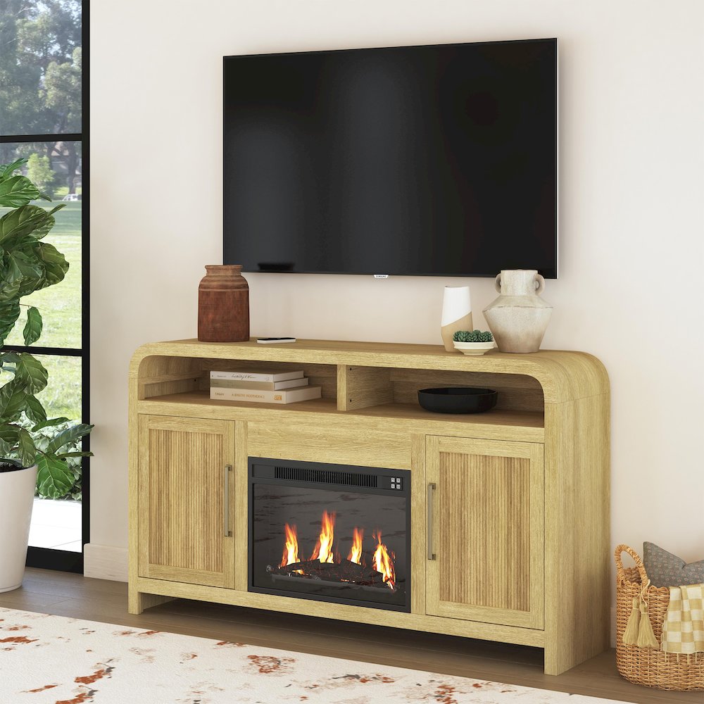 Ridgemont Complete Fireplace Cabinet in Natural - Single Pack. Picture 7