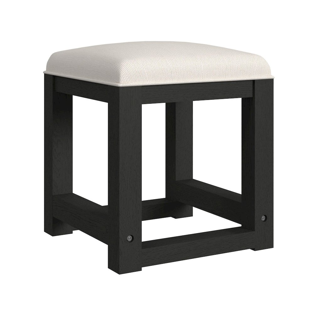 Ridgemont Dressing Stool with White Fabric in Black with Grain. Picture 1