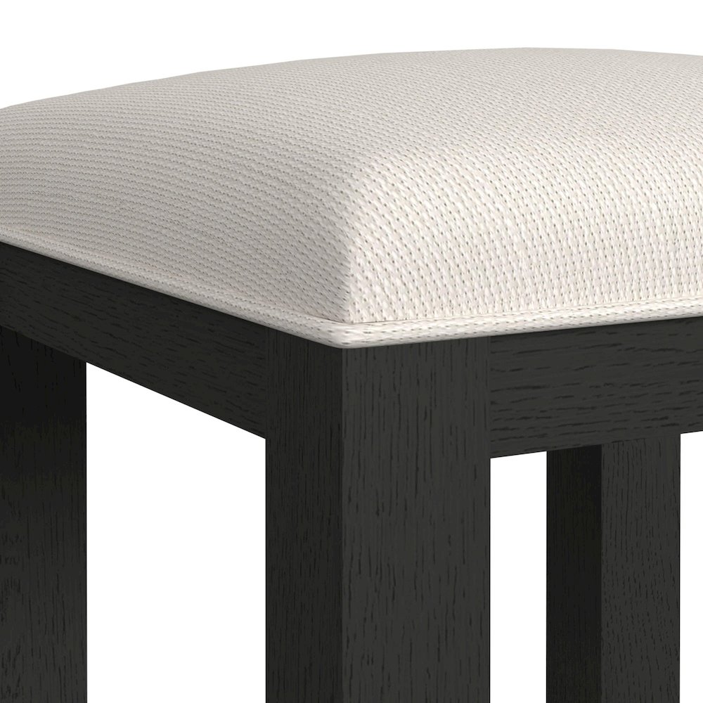 Ridgemont Dressing Stool with White Fabric in Black with Grain. Picture 4
