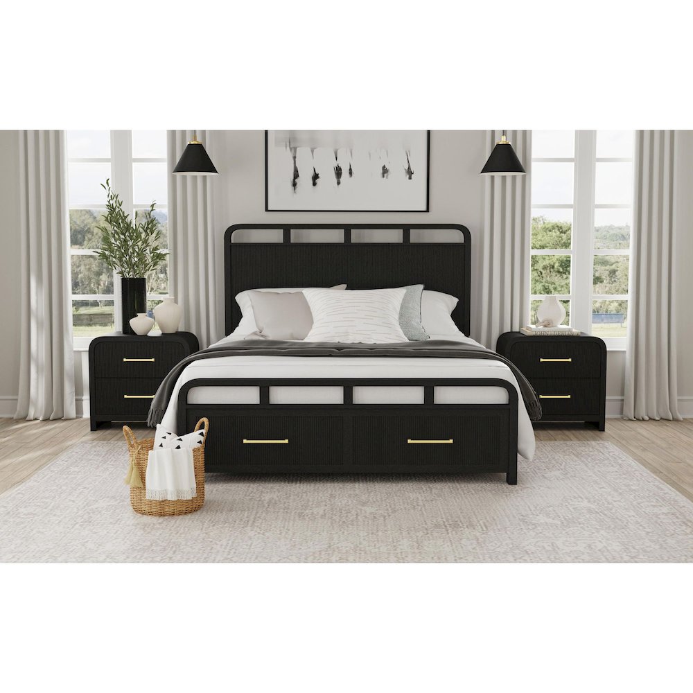 Ridgemont 2-Drawer Nightstand with USB in Black with Grain. Picture 7