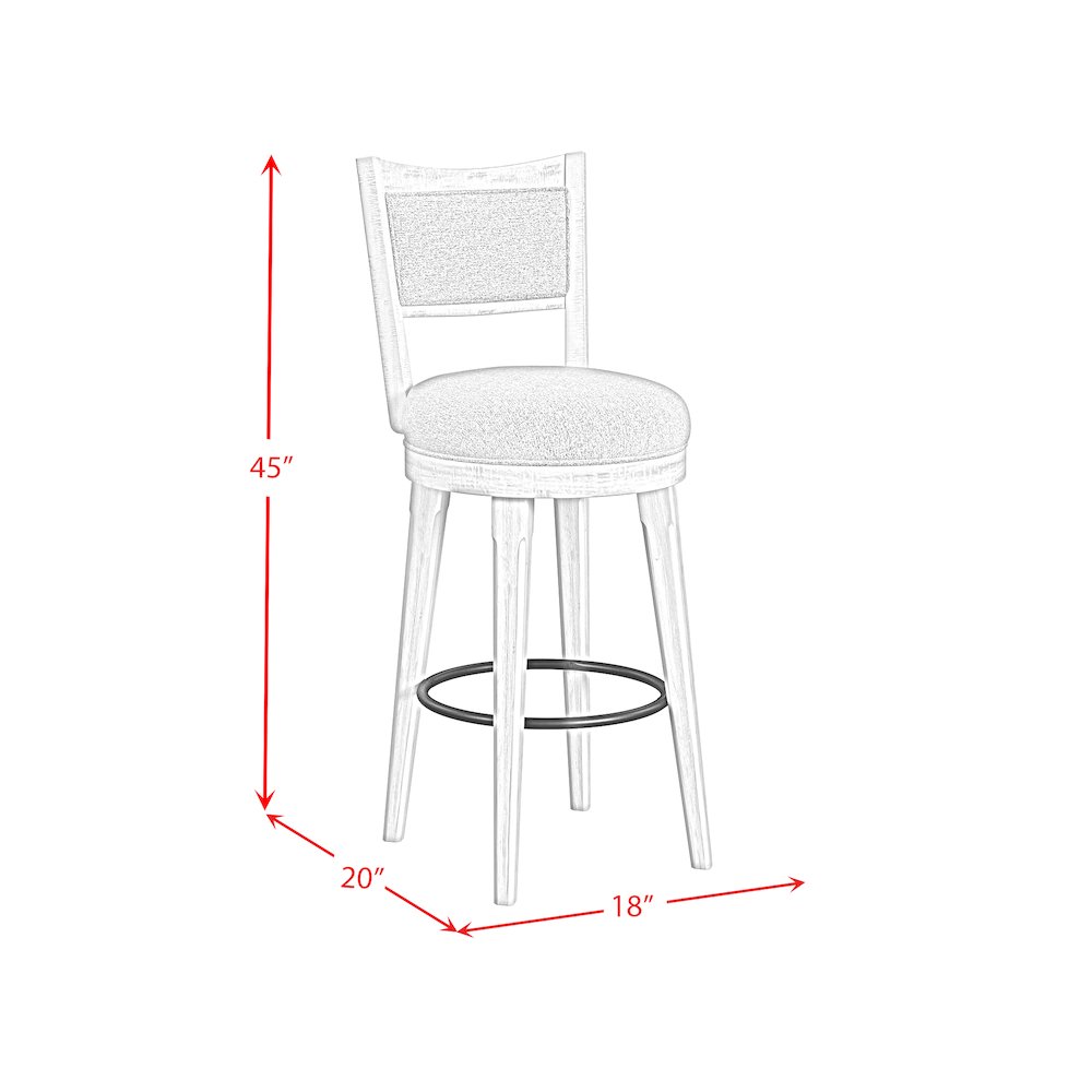 Rogen Rustic Swivel Bar Stool with Grey Fabric in Rustic White (2 Per Carton). Picture 9