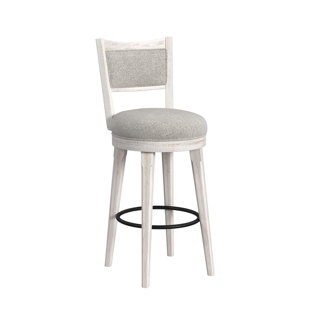 Rogen Rustic Swivel Bar Stool with Grey Fabric in Rustic White (2 Per Carton). Picture 2