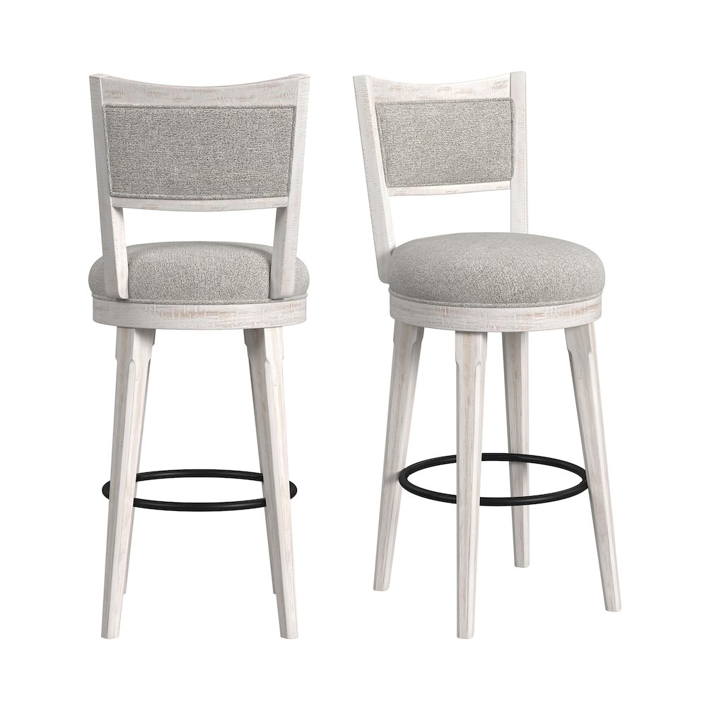 Rogen Rustic Swivel Bar Stool with Grey Fabric in Rustic White (2 Per Carton). Picture 1