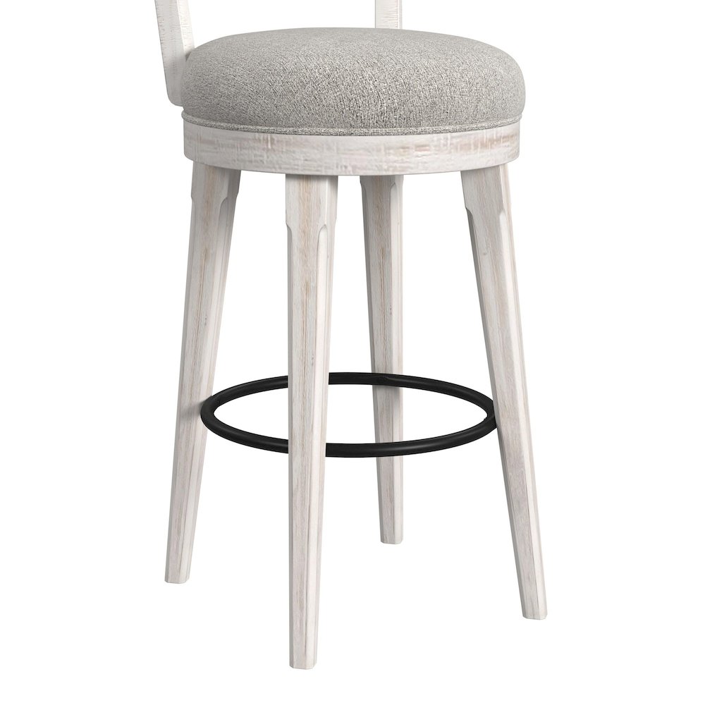 Rogen Rustic Swivel Bar Stool with Grey Fabric in Rustic White (2 Per Carton). Picture 6