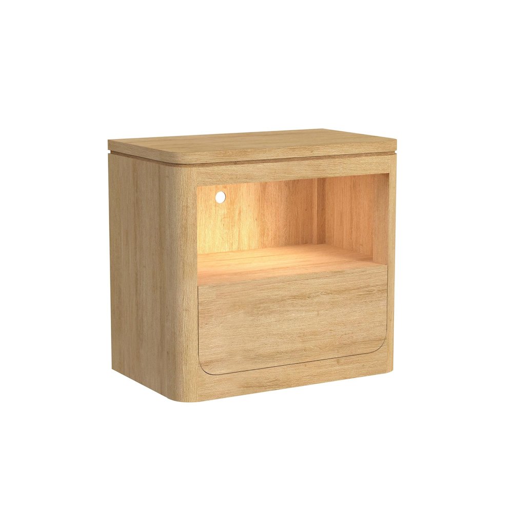 Camelot Nightstand with USB & LED in Natural. Picture 1
