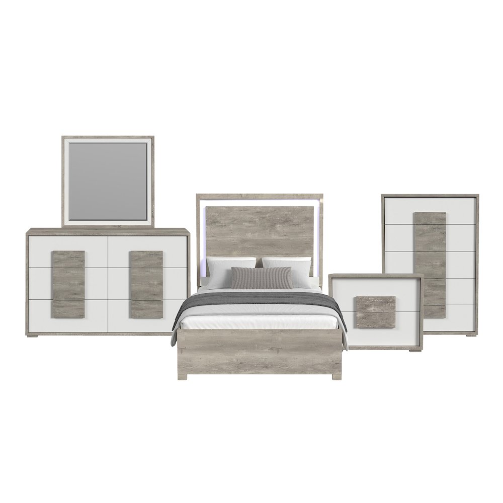 San Matteo Queen 5PC Bedroom Set with LED in Dual Tone. Picture 1