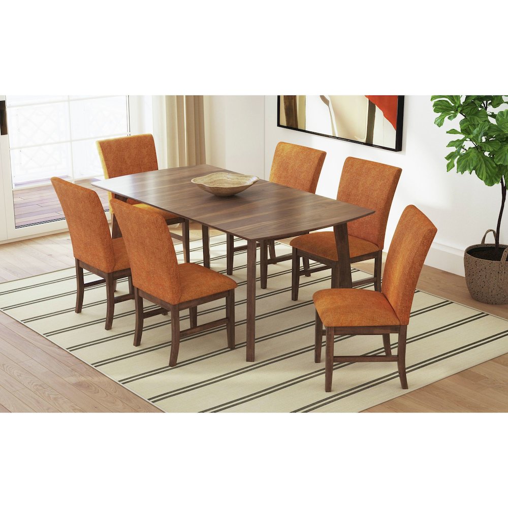 Veronica Dining Side Chair with Orange Fabric in Walnut. Picture 4
